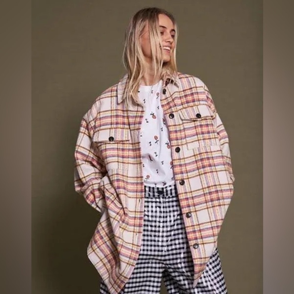 Stella Nova Emmy Blue And Pink Checked Oversized Button Jacket Sz-40